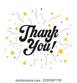 Bold Thank You Typography with Yellow Stars and Modern Handwritten Script for Celebration Cards, Social Media Posts, Greeting Messages, and Appreciation Notes. Perfect for Stylish Thank You Designs.