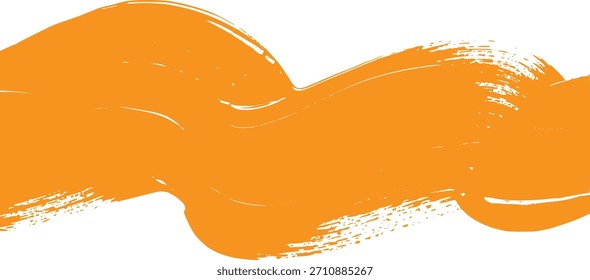 Eine kräftige, dicke, wellenförmige Welle von hellorangefarbenen Acrylfarben wischt horizontal einzeln auf transparentem Hintergrund.