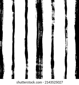 Fett und dünn senkrechte Pinselstriche nahtlos. Handgezeichnete schwarze Vektorgrafik-Linien. Moderner Modestrukturhintergrund. Grunge-Pinselstriche-Design. Tinte Illustration. Retro-Lackmuster 