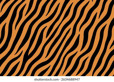 Bold tiger skin Seamless pattern with flowing black stripes on orange background
