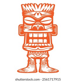 Bold tiki sculpture design in vibrant orange showcasing tribal art style