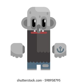 Bold Tramp With Long Beard And Grey Skin, Revolting Homeless Person, Dreg Of Society, Pixelated Simplified Male Vagabond Character