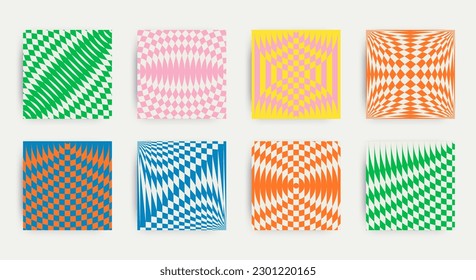 Kühne Übergänge für Poster, Flyer, Kleidung, soziale Medien. Verdrillte und verzerrte Vektorstruktur, Y2k ästhetisch, Retro Psychedelic, Groovy, Hippie, Hintergründe aus den 70er Jahren. Wellen, wirbeln, wirbeln.