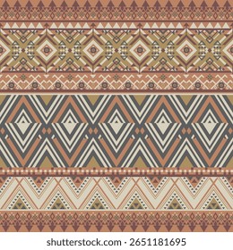 Design tribal chevron ousado em cores terrosas. Evoca tradição e artesanato com estilo de motivo nativo.