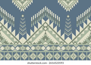 Bold Tribal Chevron and Diamond Pattern in Soft Green and Blue with Geometric Detailing