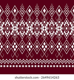 Patrón de diamantes tribales en color burdeos y blanco. Ideal para textiles digitales, estampados de moda étnica y diseños de superficies contemporáneos.