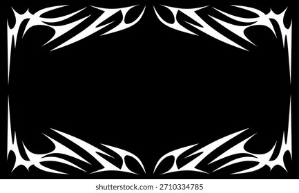 Bold tribal frame with sharp white outlines on black, perfect for poster layouts, title frames, streetwear backprints, and decals