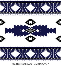 
A bold tribal geometric pattern in navy blue, black, and white. This versatile design adds a modern touch to fashion, home decor, or accessories, blending traditional elements with contemporary style