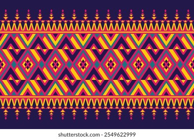 Bold Tribal Geometric Pattern with Vibrant Diamond and Zigzag Motifs