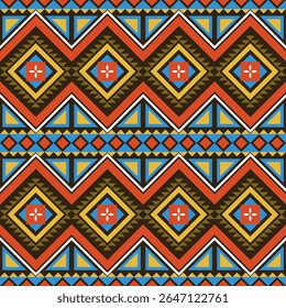 Bold tribal geometric pattern with warm tones. Great for fashion textiles, accessories, and digital design projects.