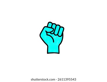 A bold, turquoise fist, symbolizing protest, resistance and empowerment.