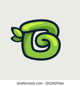 Bold twisted eco-friendly letter B logo, hand-drawn by a marker. Green vector font is perfect for your Botanics project, zero waste infographic, or nature's style poster.