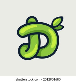 Bold twisted eco-friendly letter D logo, hand-drawn by a marker. Green vector font is perfect for your Botanics project, zero waste infographic, or nature's style poster.