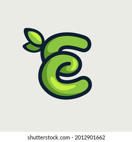 Bold twisted eco-friendly letter E logo, hand-drawn by a marker. Green vector font is perfect for your Botanics project, zero waste infographic, or nature's style poster.