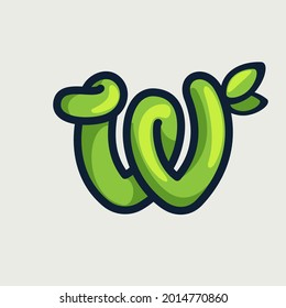 Bold twisted eco-friendly letter W logo, hand-drawn by a marker. Green vector font is perfect for your Botanics project, zero waste infographic, or nature's style poster.