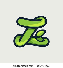 Bold twisted eco-friendly letter Z logo, hand-drawn by a marker. Green vector font is perfect for your Botanics project, zero waste infographic, or nature's style poster.