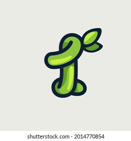 Bold twisted eco-friendly number one logo, hand-drawn by a marker. Green vector font is perfect for your Botanics project, zero waste infographic, or nature's style poster.