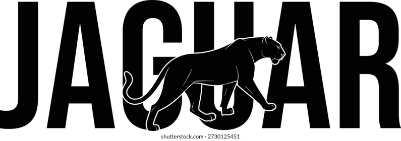 Design tipográfico arrojado com uma silhueta de onça integrada à palavra 'JAGUAR', criando uma declaração visual impressionante e poderosa.