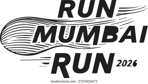 Fette Typografie-Design für einen Marathon oder Rennen Event namens Run Mumbai Run, dynamische Bewegungslinien, athletisches Thema
