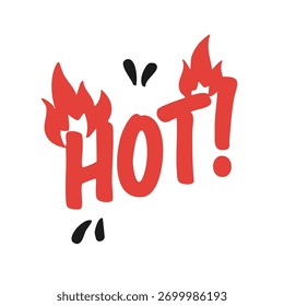 Fett "heiß"! Schriftzug mit Flammen. Ideal für Menüs, Chiliprodukte, Pfeffersauce-Branding, Fast-Food-Verpackungen und Wärmestandanzeiger.