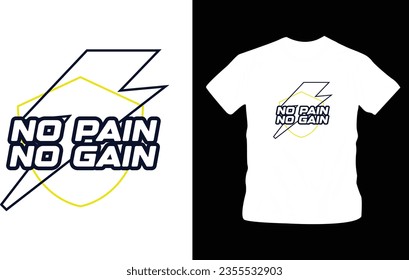 Bold typography with phrases like No Pain, No Gain, gym motivation t-shirt design editable template