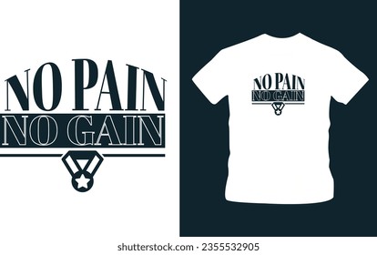 Bold typography with phrases like No Pain, No Gain, gym motivation t-shirt design editable template