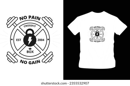 Bold typography with phrases like No Pain, No Gain, gym motivation t-shirt design editable template