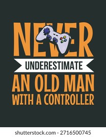 Bold typography and retro gaming controller illustration on dark background, perfect for gamers.