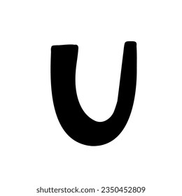 Bold U letter latin english in doodle hand drawn style isolated on white background. For logo, presentation, branding, education, font, signboard, lettering.