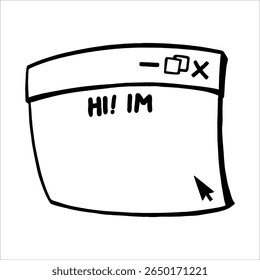 A bold and unique vector artwork featuring the phrase "HI! I'M" in a dynamic, one-color design. The layout is energetic and minimalist, combining strong typography with a modern visual flow.