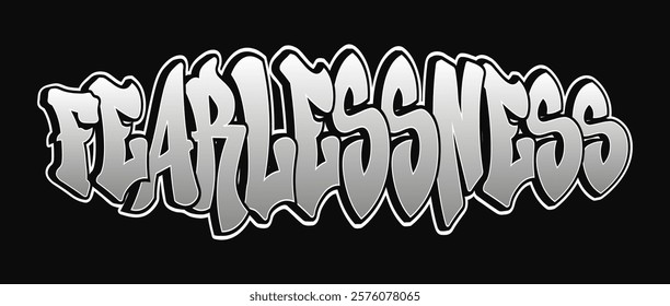 Bold urban art depicting the word Fearlessness in striking silver graffiti on a black background