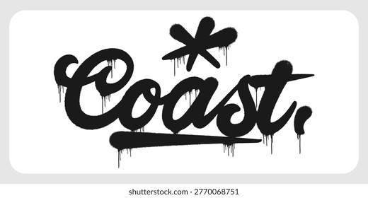 Bold urban graffiti hand style tag featuring the word Coast. Street art lettering with a star accent representing shorelines, seaside, and maritime nature landscapes.