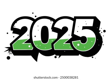 Bold urban graffiti-style 2025 design, perfect for trendy and vibrant New Year celebrations