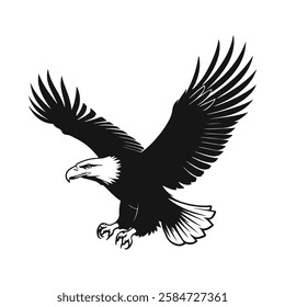 A bold U.S.A. eagle silhouette, soaring against a white background, symbolizing strength, patriotism, and independence.