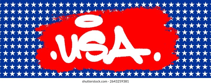 Bold USA graffiti text with spray paint texture and urban colors. Great for 4th of July, patriotic streetwear, freedom art, and American celebration themes.