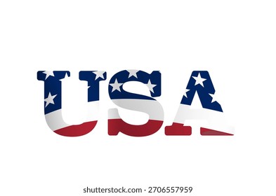 Un texto audaz de Estados Unidos lleno de diseño de la bandera estadounidense, que simboliza el patriotismo y el orgullo nacional.