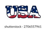 Bold usa text filled with red, white, and blue stars and stripes, depicting american pride.