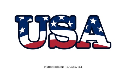 El texto en negrita de Estados Unidos está lleno de estrellas y rayas rojas, blancas y azules, que representan el orgullo estadounidense.
