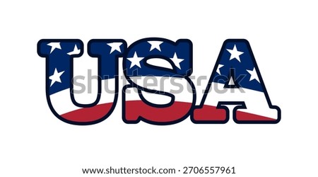 Bold usa text filled with red, white, and blue stars and stripes, depicting american pride.
