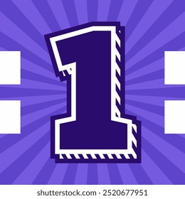Bold varsity-style number 1 graphic on a purple background. Retro sport-inspired design, perfect for apparel, banners, and promotions with a classic athletic vibe.