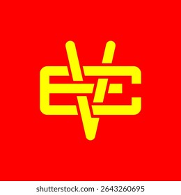 Símbolo de monografia em negrito VE em amarelo sobre fundo vermelho - moderno design de logotipo abstrato