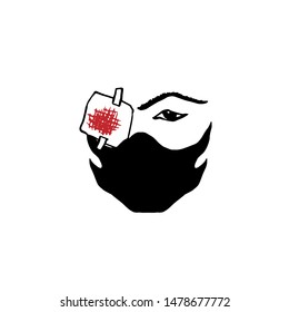 Bold vector face of person with blood on eye patch and a black mask. Hong Kong protests.