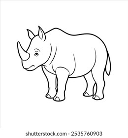 A bold vector icon of a rhino, presented as an outline on a white background. Ideal for educational materials, wildlife advocacy, or graphic design projects that focus on nature and animals