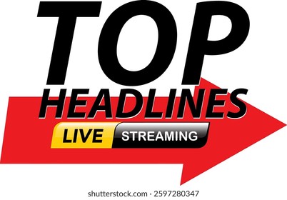 Bold vector illustration featuring a red arrow with 'Top Headlines' text, ideal for news and media graphics