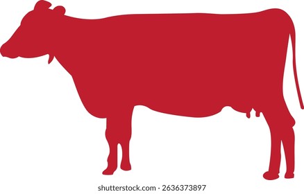 A bold vector illustration featuring a red cow silhouette in a clean and minimalist style. Suitable for branding, agricultural themes, farming designs, and creative marketing materials.