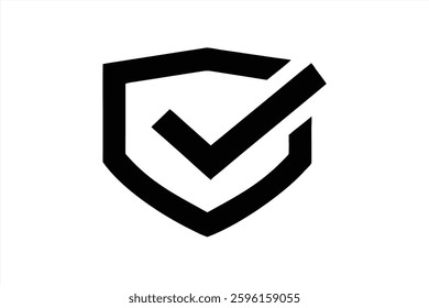 A bold vector illustration featuring a shield outline with a prominent check mark. The design conveys a sense of security and trustworthiness, perfect for assurance logos.