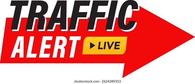 Bold vector illustration featuring a traffic alert notification with dynamic red and yellow colors, emphasizing urgency and live updates