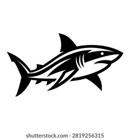 Bold vector illustration of a great white shark in a dynamic swimming pose for marine branding fishing logos wildlife graphics ocean education and apparel.
