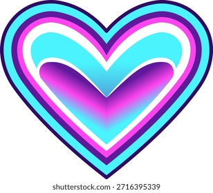 Ilustración vectorial audaz de un corazón en Gradientes brillantes de neón cian, magenta y púrpura. Ideal para tarjetas de San Valentín, gráficos de amor, marca romántica, pegatinas, redes sociales, carteles.
