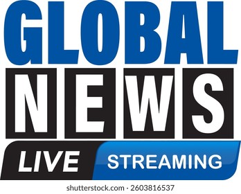 Bold vector illustration of a news logo featuring blue and black text, emphasizing live streaming in a modern style
